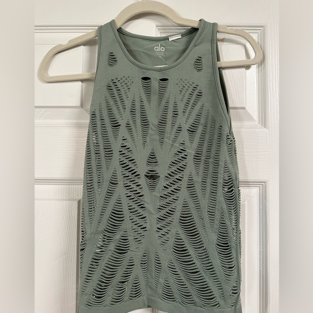 ALO Yoga Sage Green Laser-Cut Tank Top